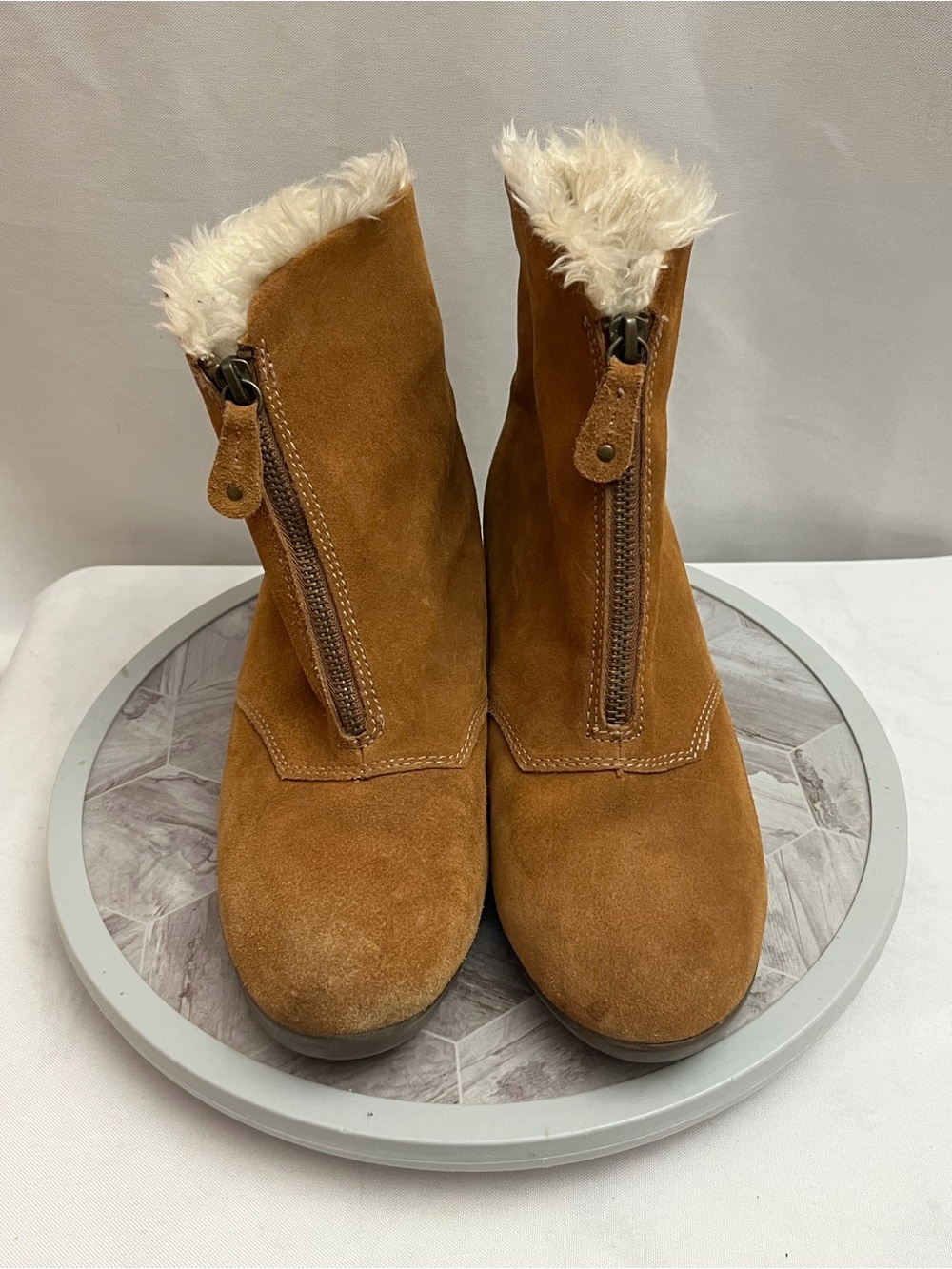 Sporto Women’s Brown Suede Faux Fur Lined Wedge Ankle Boots Size 8.5